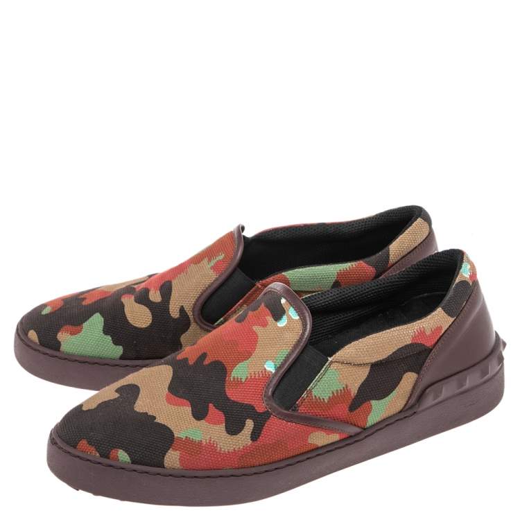 Pre Owned Valentino Multicolor Camouflage Print Canvas And Leather Rockstud Low Top Sneakers Size 40
