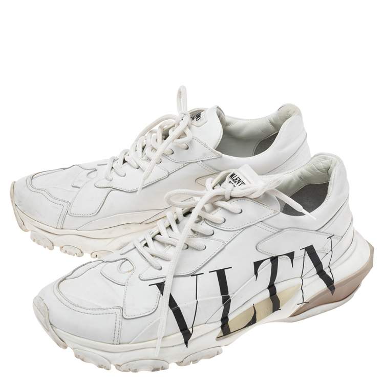 مملوكة مسبقًا Valentino White Leather VLTN Bounce Sneakers Size 43