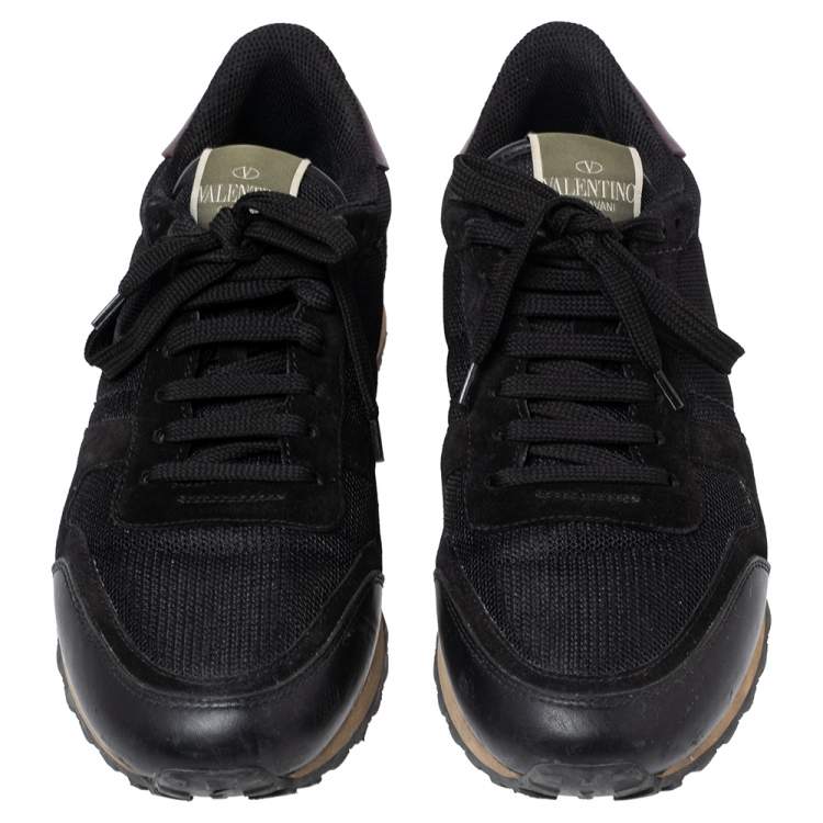 Pre Owned Valentino Multicolor Leather, Mesh and Suede Rockrunner Low-Top Sneakers Size 40
