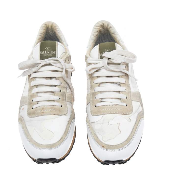 مملوكة مسبقًا Valentino Grey/White Leather and Suede Rockrunner Low-Top Sneakers Size 42