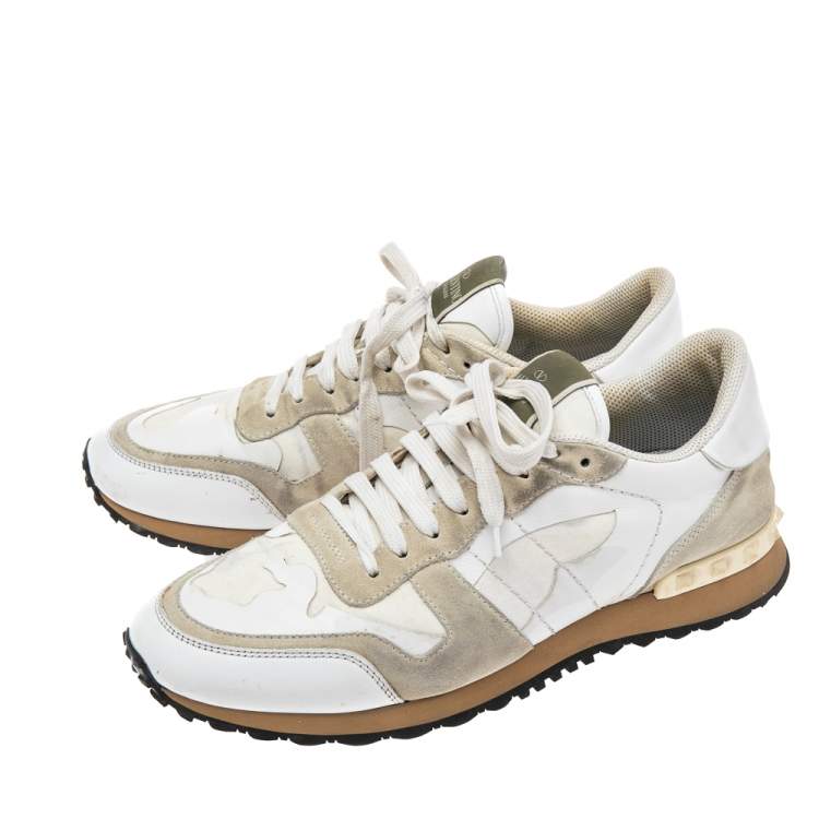 مملوكة مسبقًا Valentino Grey/White Leather and Suede Rockrunner Low-Top Sneakers Size 42