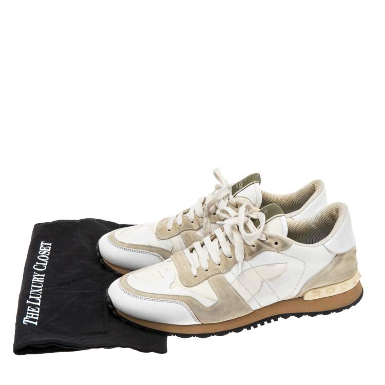 مملوكة مسبقًا Valentino Grey/White Leather and Suede Rockrunner Low-Top Sneakers Size 42