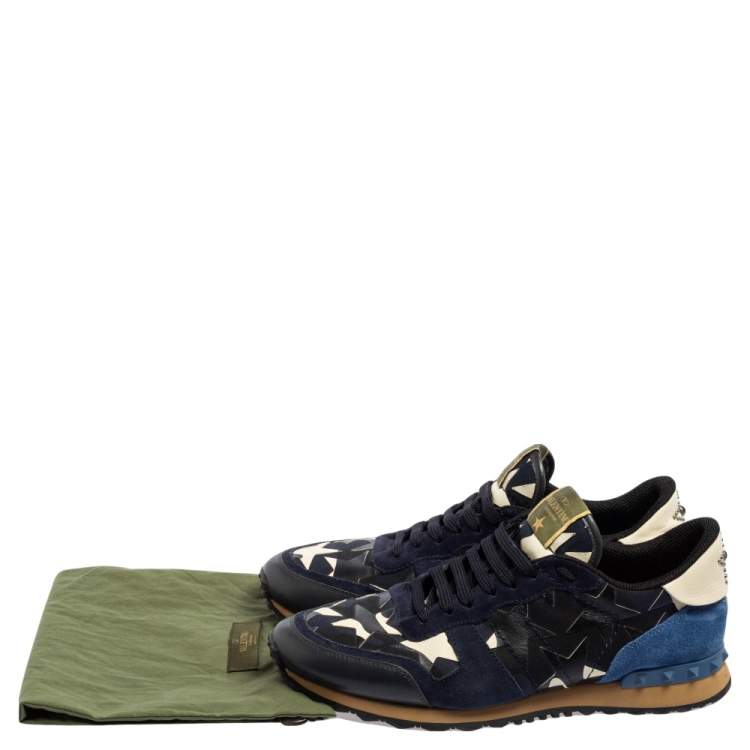 Pre Owned Valentino Multicolor Leather, Mesh And Suede Rockrunner Low-Top Sneakers Size 43