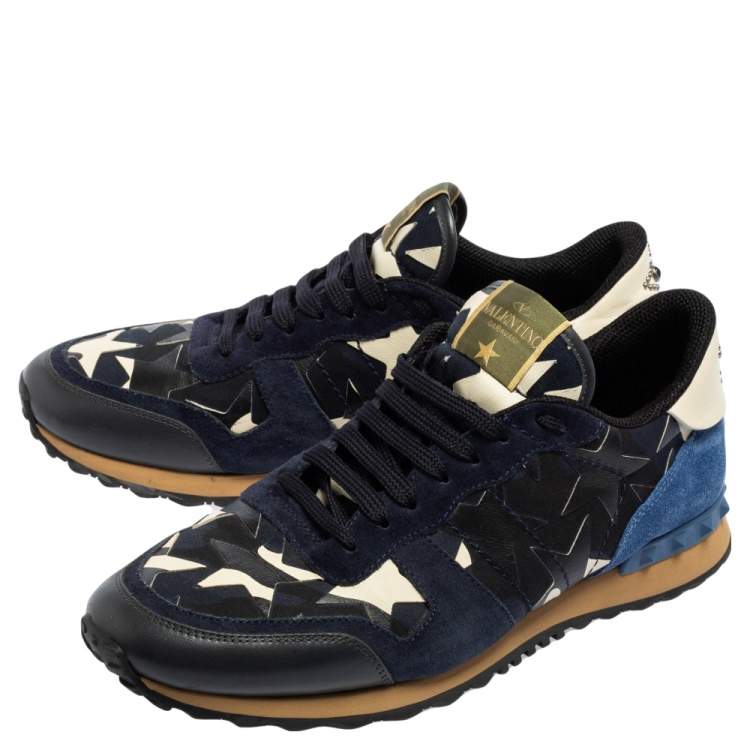 Pre Owned Valentino Multicolor Leather, Mesh And Suede Rockrunner Low-Top Sneakers Size 43