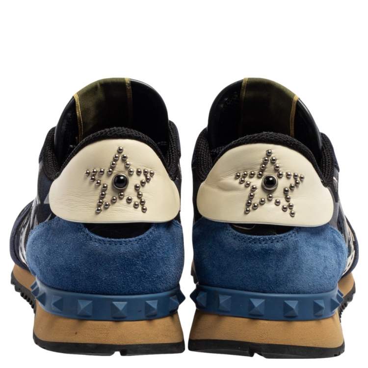Pre Owned Valentino Multicolor Leather, Mesh And Suede Rockrunner Low-Top Sneakers Size 43