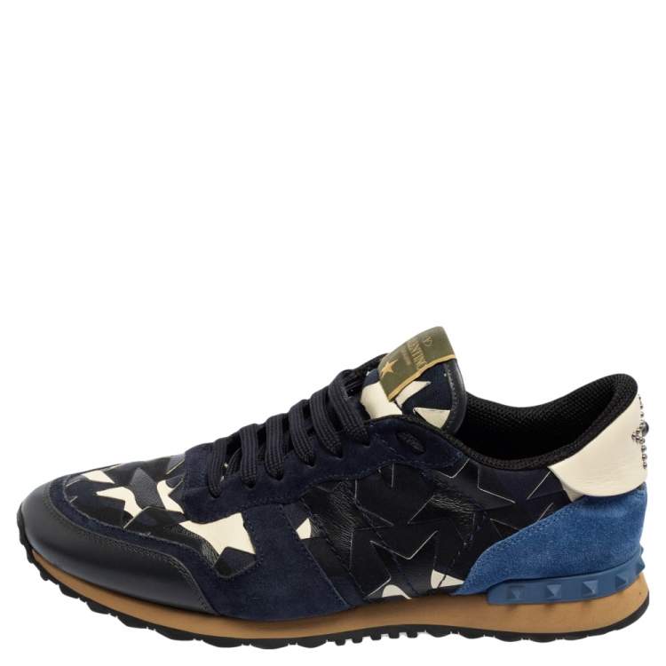 Pre Owned Valentino Multicolor Leather, Mesh And Suede Rockrunner Low-Top Sneakers Size 43