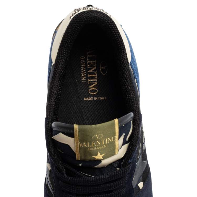 Pre Owned Valentino Multicolor Leather, Mesh And Suede Rockrunner Low-Top Sneakers Size 43
