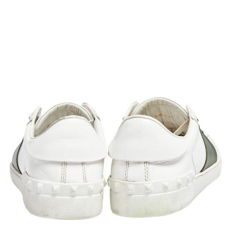 Pre Owned Valentino White/Green Leather Low Top Sneakers Size 42