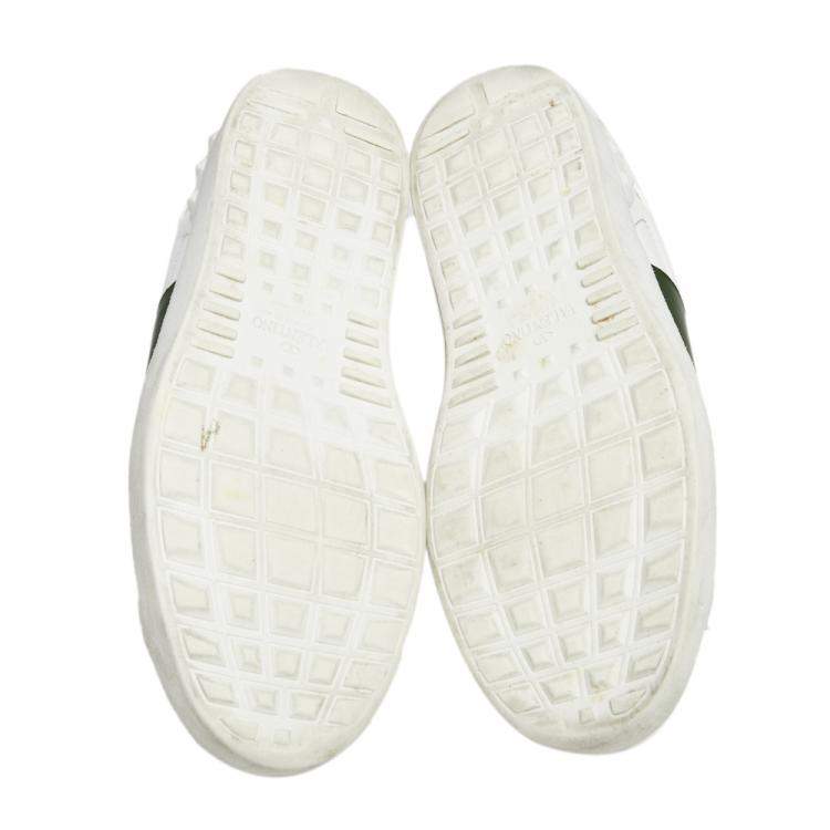 Pre Owned Valentino White/Green Leather Low Top Sneakers Size 42