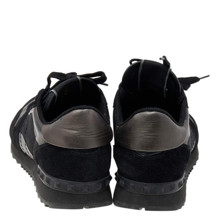 Pre Owned Valentino Black Camouflage Leather And Canvas Rockrunner Low Top Sneakers Size 40.5
