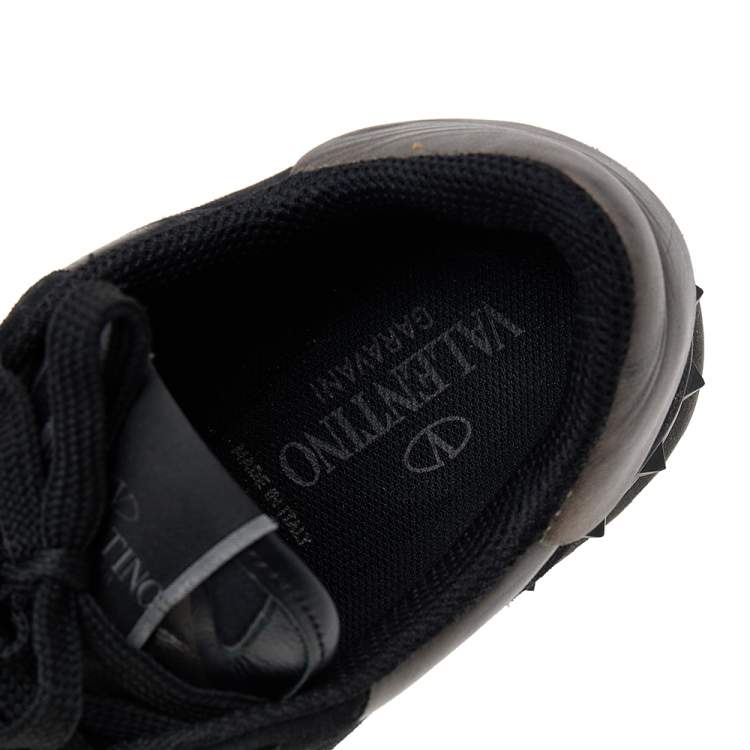 Pre Owned Valentino Black Camouflage Leather And Canvas Rockrunner Low Top Sneakers Size 40.5
