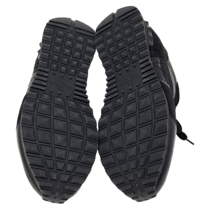 Pre Owned Valentino Black Camouflage Leather And Canvas Rockrunner Low Top Sneakers Size 40.5