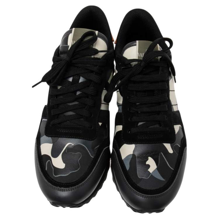 مملوكة مسبقًا Valentino Multicolor Camouflage Leather, Canvas and Suede Rockrunner Low-Top Sneakers Size 43