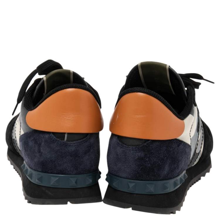 مملوكة مسبقًا Valentino Multicolor Camouflage Leather, Canvas and Suede Rockrunner Low-Top Sneakers Size 43
