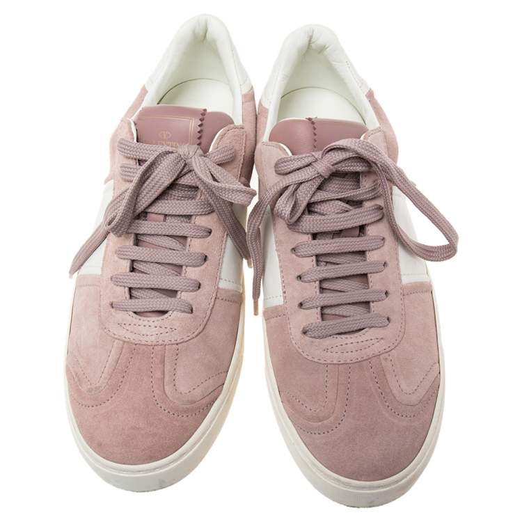 مملوكة مسبقًا Valentino Pink/White Suede and Leather Fly Crew Low-Top Sneakers Size 41