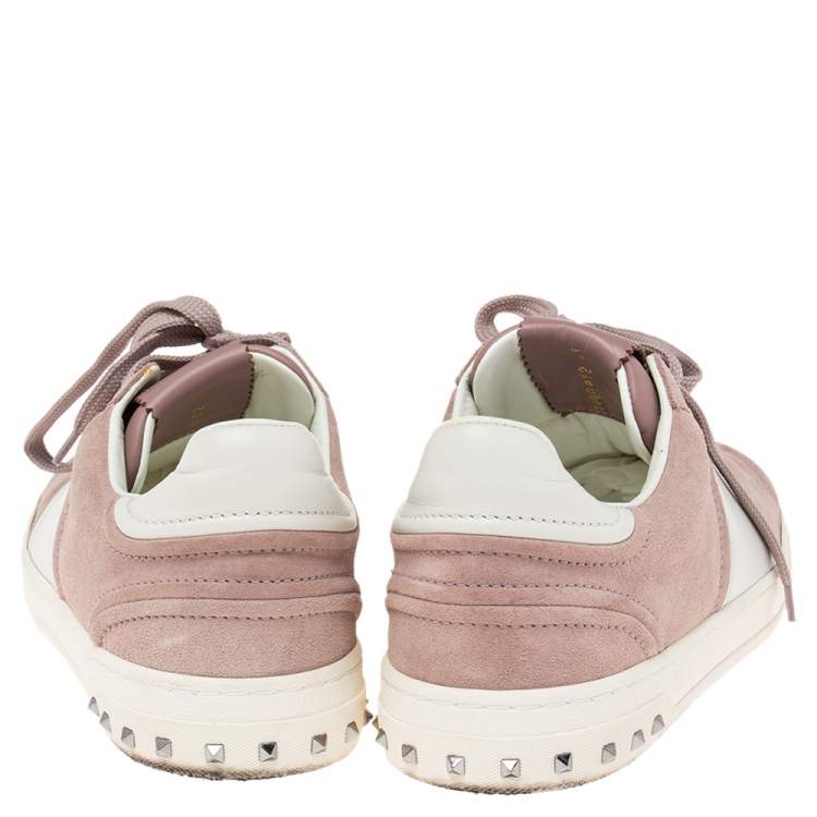 مملوكة مسبقًا Valentino Pink/White Suede and Leather Fly Crew Low-Top Sneakers Size 41