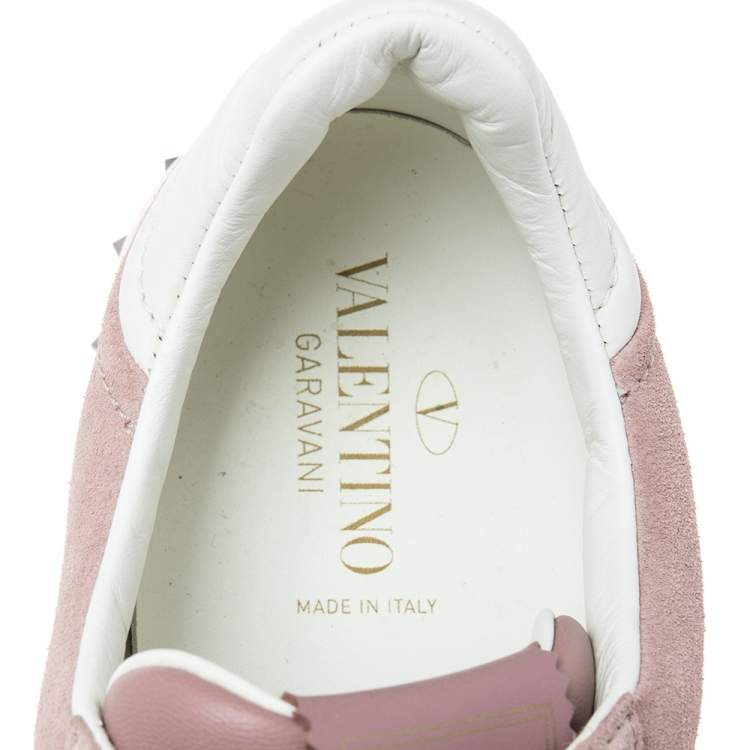 مملوكة مسبقًا Valentino Pink/White Suede and Leather Fly Crew Low-Top Sneakers Size 41