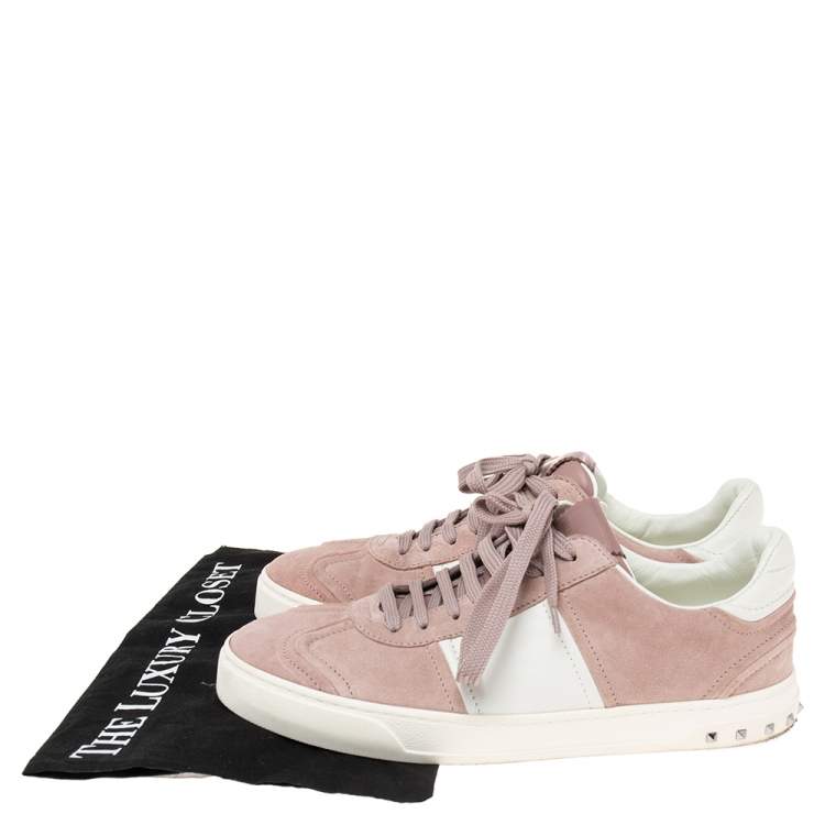 مملوكة مسبقًا Valentino Pink/White Suede and Leather Fly Crew Low-Top Sneakers Size 41
