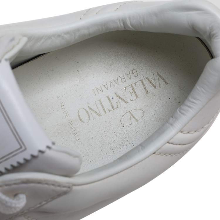 Pre Owned Valentino White Leather Fly Crew Low-Top Sneakers Size 41.5