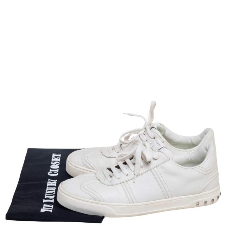 Pre Owned Valentino White Leather Fly Crew Low-Top Sneakers Size 41.5
