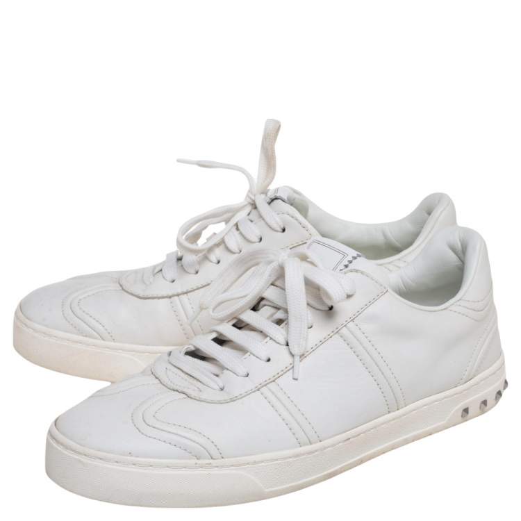 Pre Owned Valentino White Leather Fly Crew Low-Top Sneakers Size 41.5