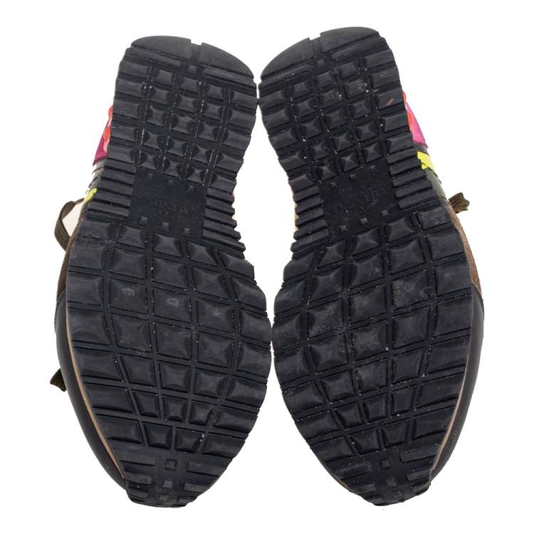 Pre Owned Valentino Multicolor Suede, Canvas and Camo Printed Leather Rockrunner Sneakers Size 41