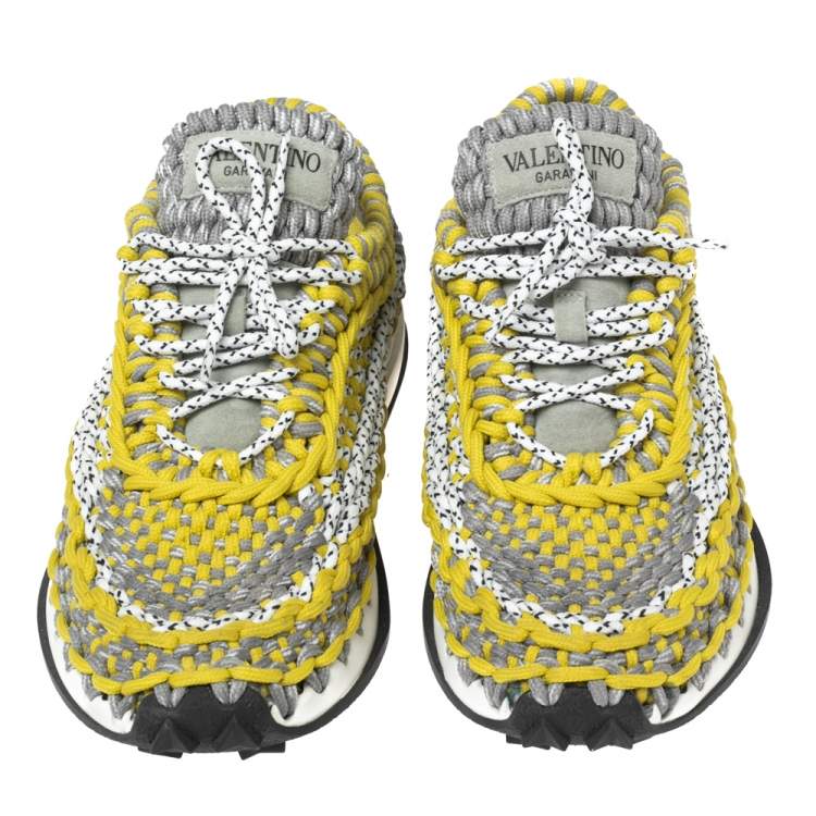 Pre Owned Valentino Tricolor Woven Fabric Crochet Low-Top Sneakers Size 41