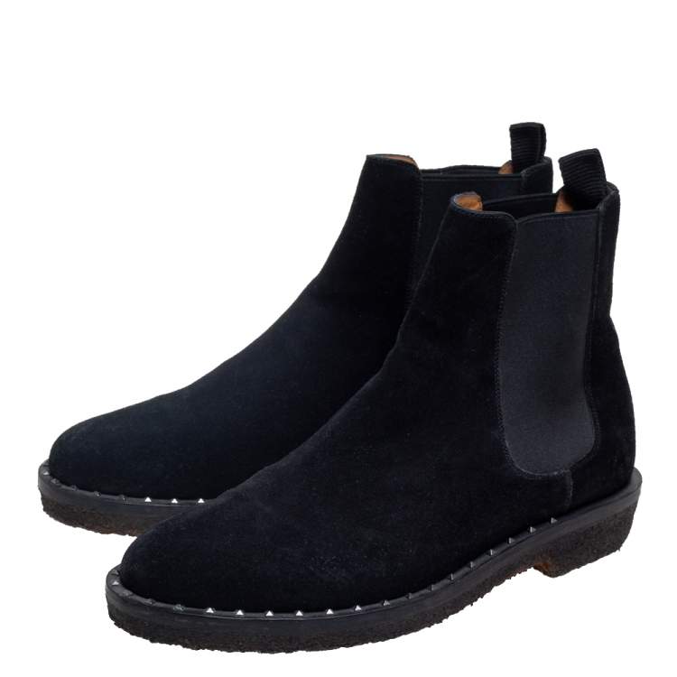 Pre Owned Valentino Black Suede Studded Chelsea Boots Size 41