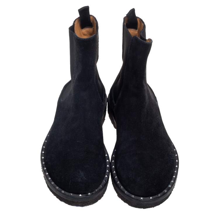 Pre Owned Valentino Black Suede Studded Chelsea Boots Size 41