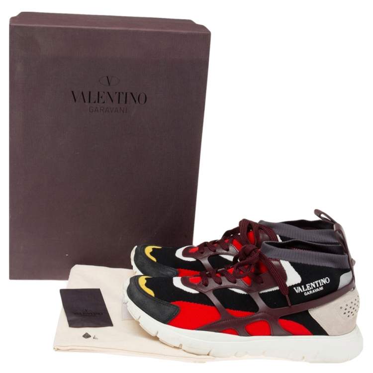مملوكة مسبقًا Valentino Multicolor Knit Fabric, Suede and Leather Sound High Top Sneakers Size 43 
