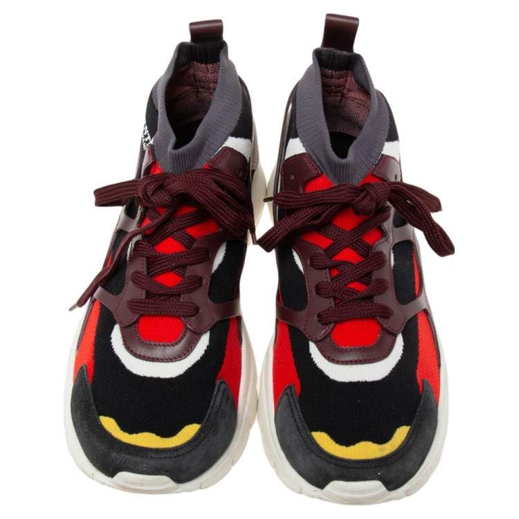 مملوكة مسبقًا Valentino Multicolor Knit Fabric, Suede and Leather Sound High Top Sneakers Size 43 