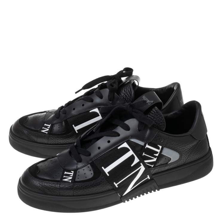 Pre Owned Valentino Black Leather VL7N Low-Top Sneakers Size 44.5