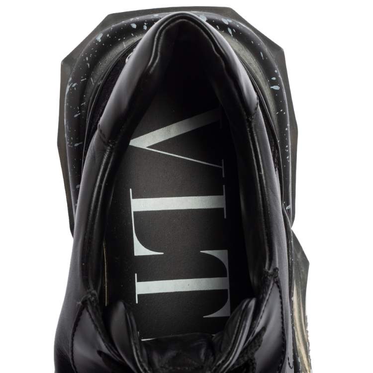 Pre Owned Valentino Black Leather And Suede Bounce Sneakers Size 42