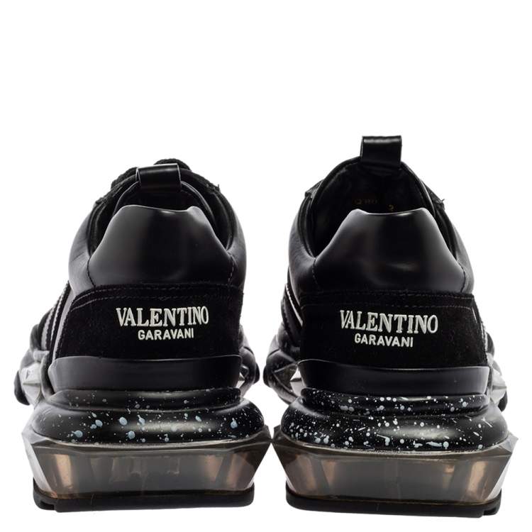 Pre Owned Valentino Black Leather And Suede Bounce Sneakers Size 42