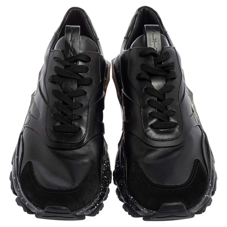 Pre Owned Valentino Black Leather And Suede Bounce Sneakers Size 42