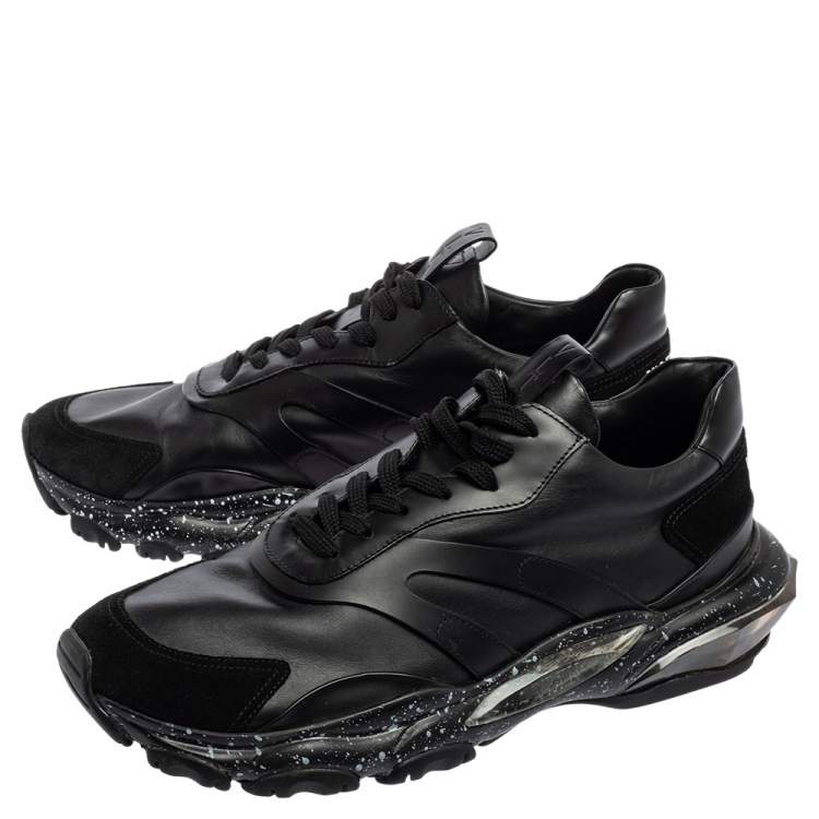 Pre Owned Valentino Black Leather And Suede Bounce Sneakers Size 42