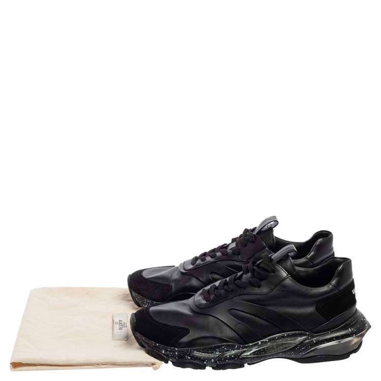 Pre Owned Valentino Black Leather And Suede Bounce Sneakers Size 42
