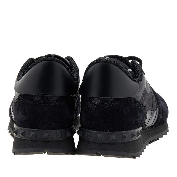 مملوكة مسبقًا Valentino Black Leather And Suede Rockrunner Low Top Sneakers Size 39