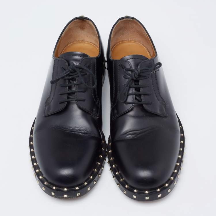 Pre Owned Valentino Black Leather Rockstud Lace Up Derby Size 41