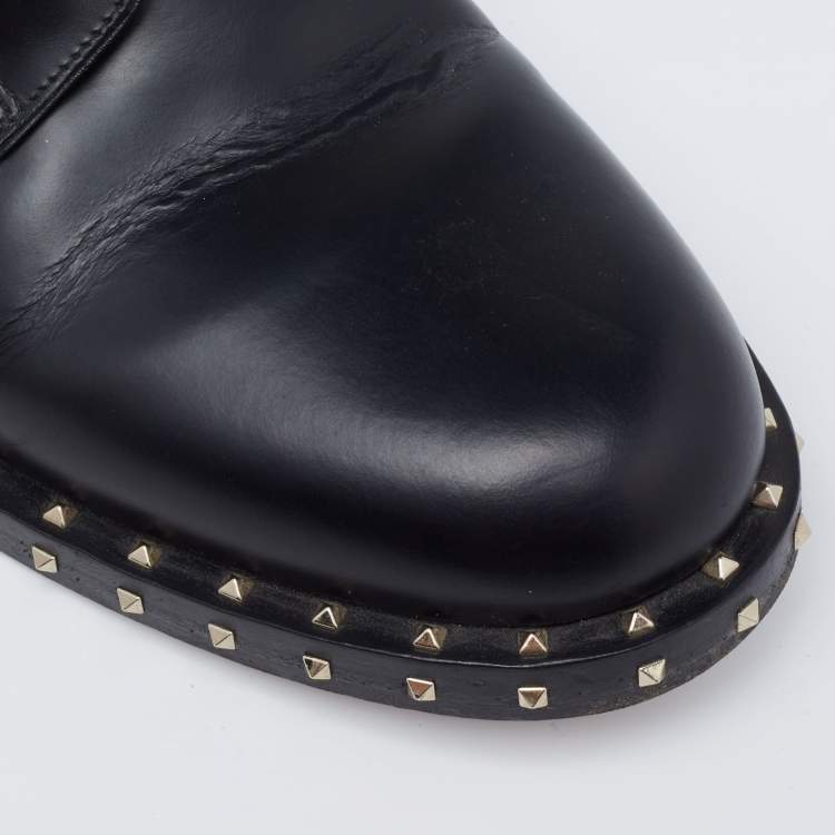 Pre Owned Valentino Black Leather Rockstud Lace Up Derby Size 41