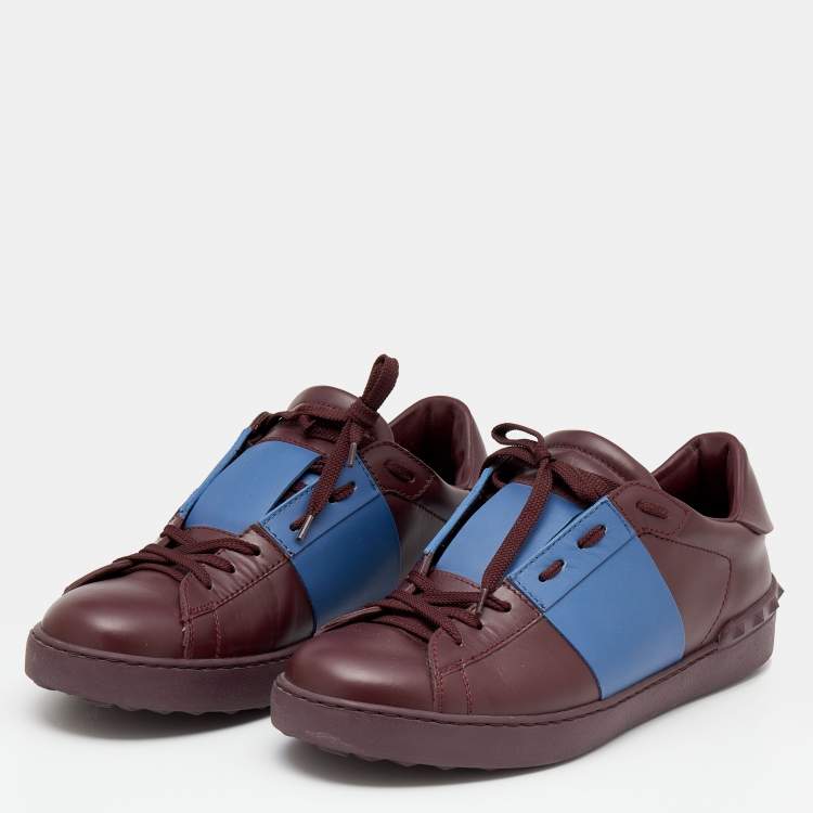 familie Blind Vlek Valentino Burgundy/Blue Leather Rockstud Low Top Sneakers Size 44 Valentino  | TLC