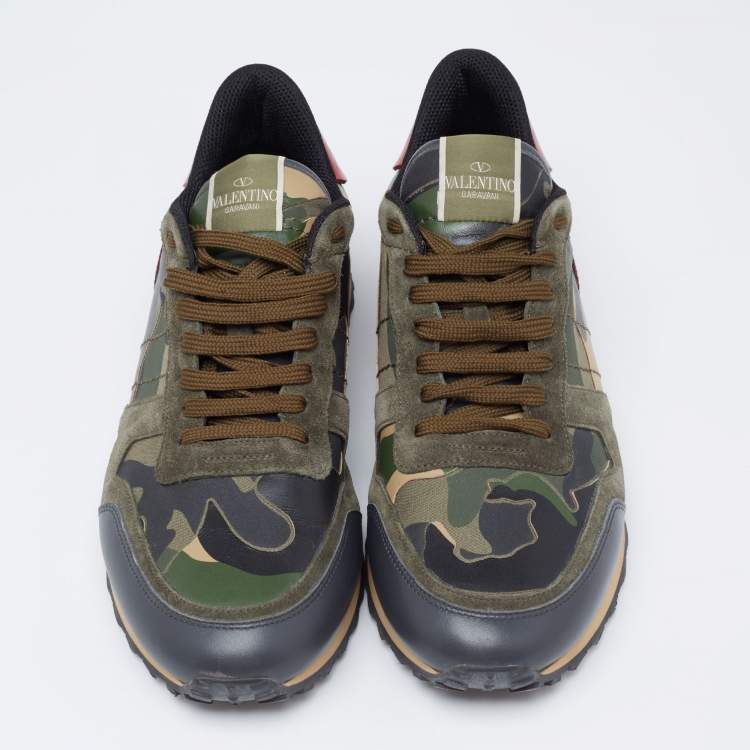 Pre Owned Valentino Multicolor Suede And Leather Rockstud Rockrunner Sneakers Size 45