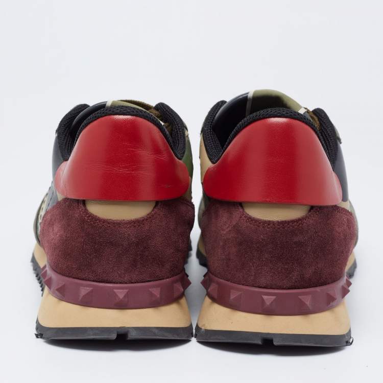 Pre Owned Valentino Multicolor Suede And Leather Rockstud Rockrunner Sneakers Size 45