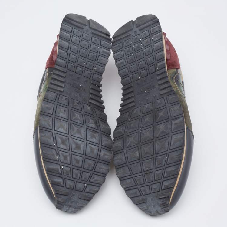 Pre Owned Valentino Multicolor Suede And Leather Rockstud Rockrunner Sneakers Size 45