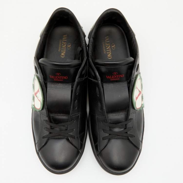 مملوكة مسبقًا Valentino Black Leather Undercover Jun Takahashi Open Low Top Sneakers Size 45