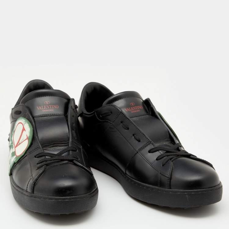 مملوكة مسبقًا Valentino Black Leather Undercover Jun Takahashi Open Low Top Sneakers Size 45