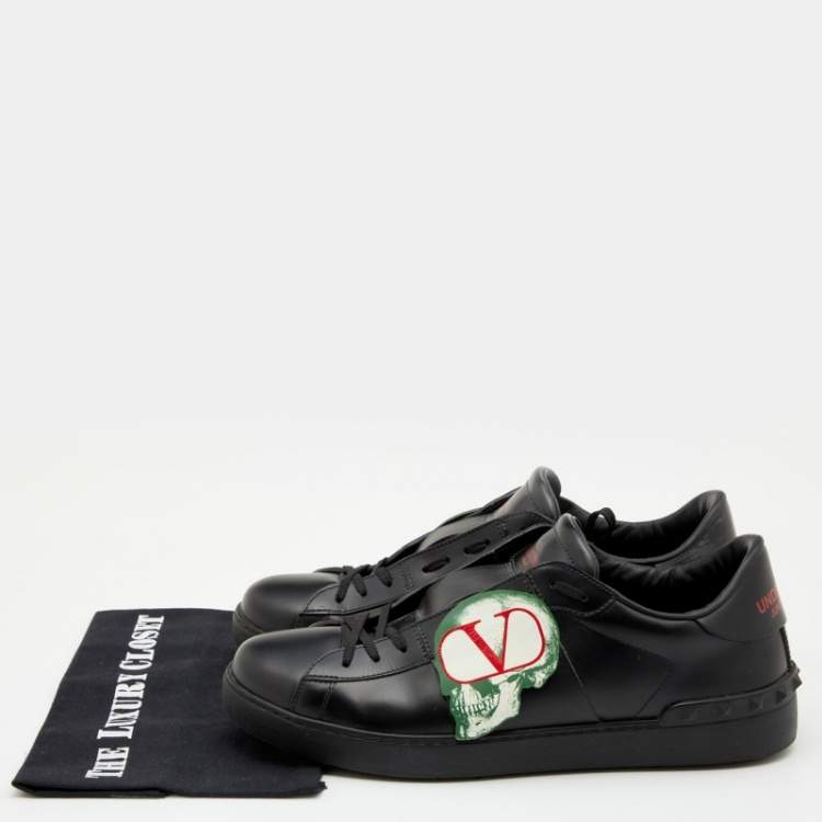 مملوكة مسبقًا Valentino Black Leather Undercover Jun Takahashi Open Low Top Sneakers Size 45