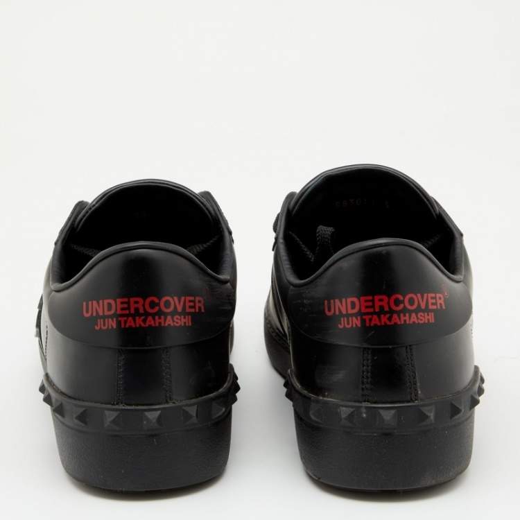مملوكة مسبقًا Valentino Black Leather Undercover Jun Takahashi Open Low Top Sneakers Size 45