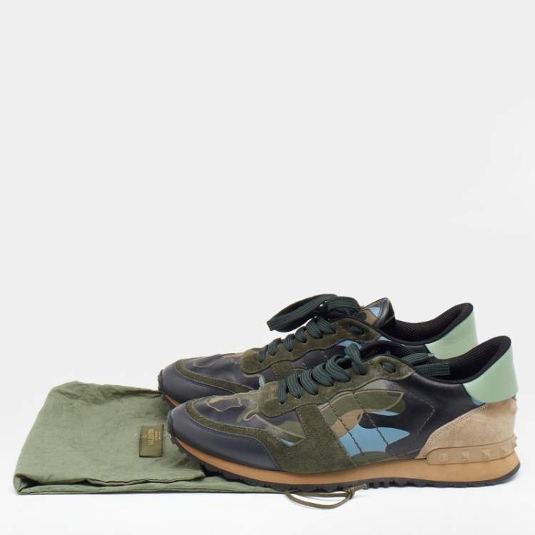 Pre Owned Valentino Multicolor Camouflage Suede And Canvas Rockrunner Low Top Sneakers Size 42