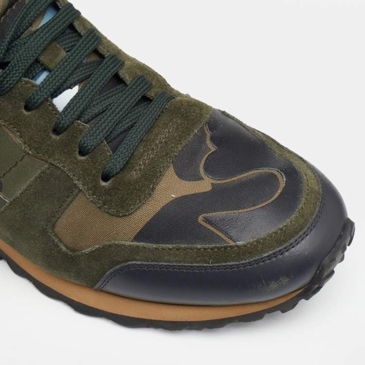 Pre Owned Valentino Multicolor Camouflage Suede And Canvas Rockrunner Low Top Sneakers Size 42